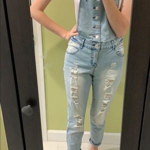 Ripped Denim Overalls